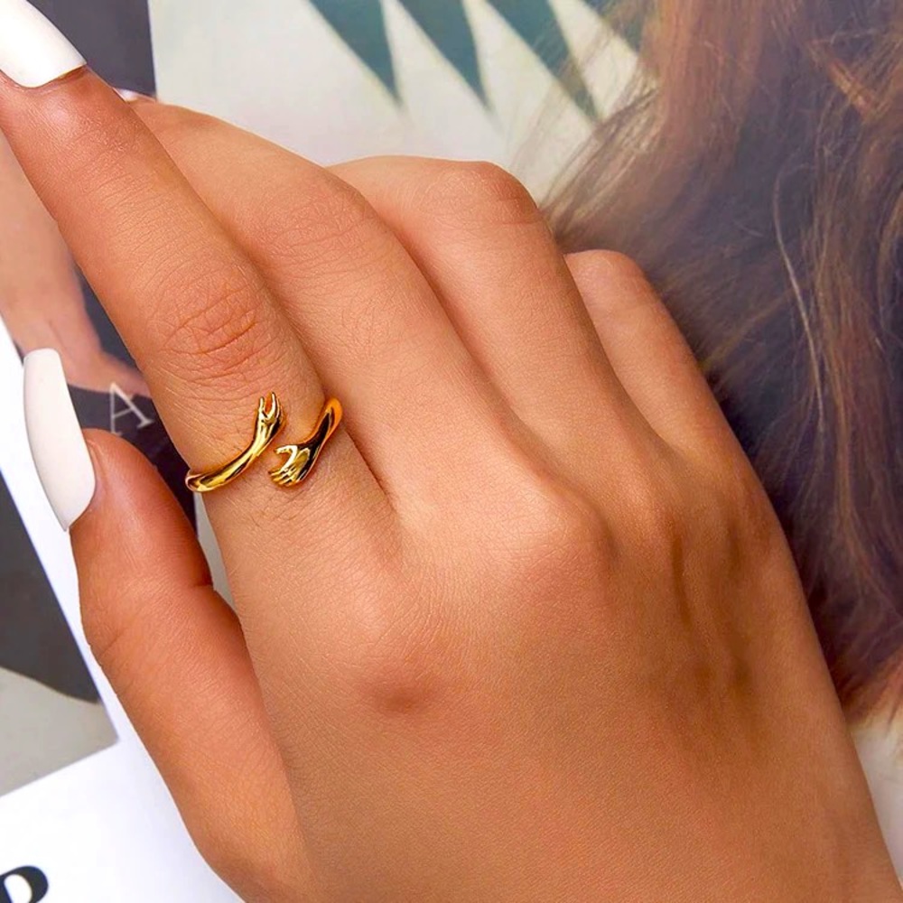 Sterling Silver Gold Plated Hands Hug Ring